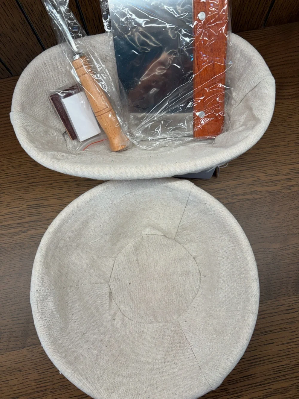 Natural Linen Sourdough Proofing Basket and Dough Scraper Set - Beige